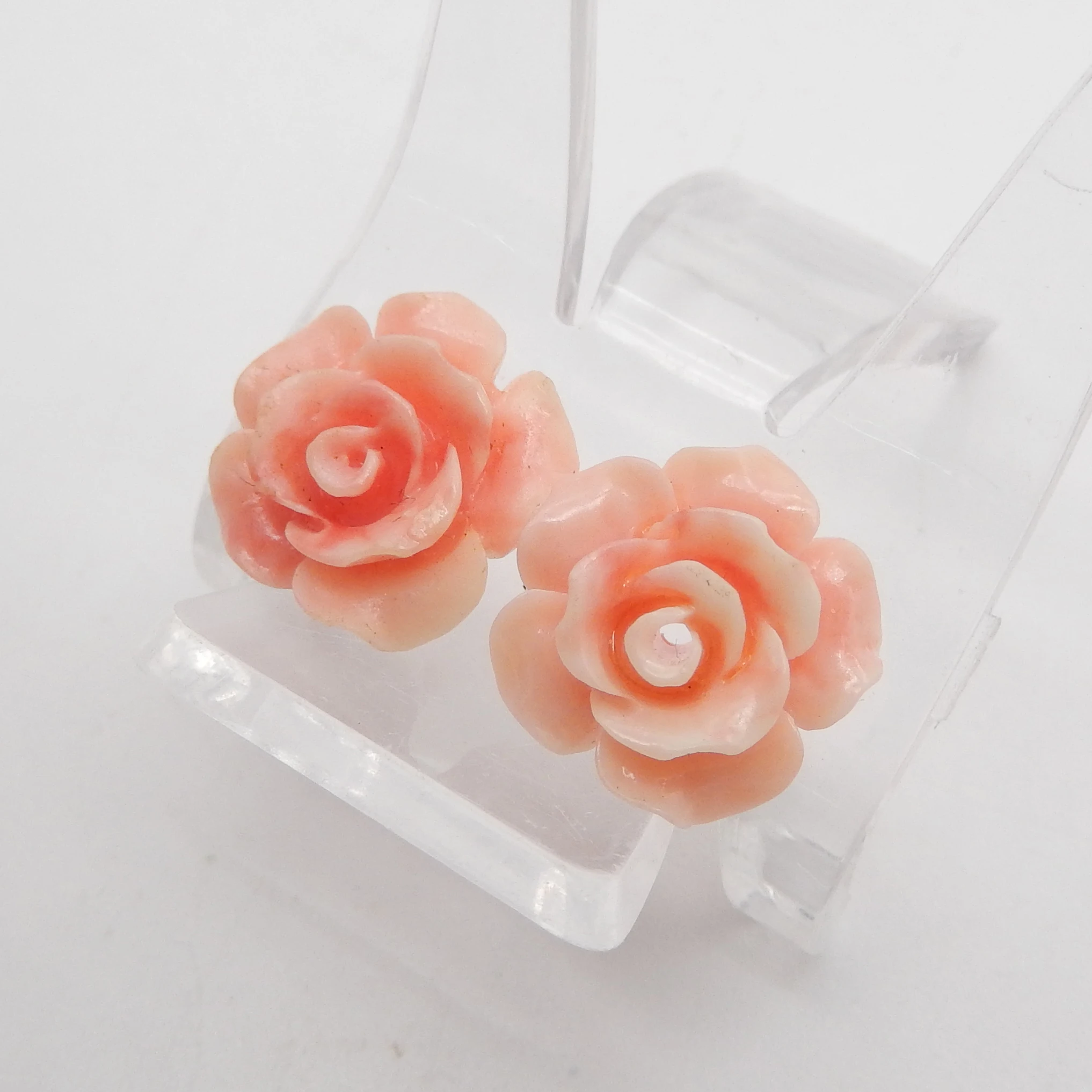 Center Drilled Carved Flower Pink Conch Shell Earring Beads Pair, Handmade Earrings Supplies