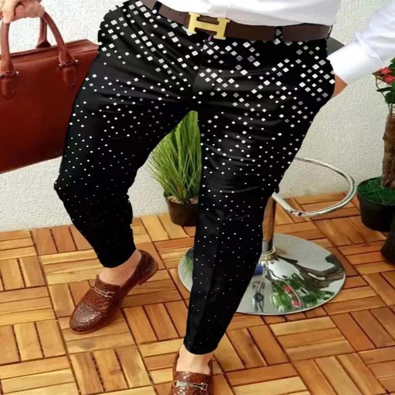 Pantalones informales de negocios para hombre, pantalón largo recto con estampado de patrón Retro, ropa de calle a moda, prim