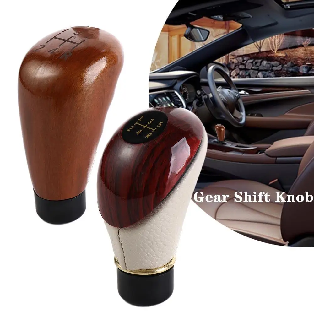 

Gearstick Lever Diameter 10mm PU Leather Imitation Peach Wood Car Shift Knob 5-Speed Lever Shift Shifter Manual Gear Stick Knob