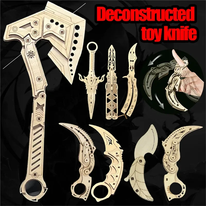 3D Puzzles Wood Toy Fake Knife CSGO Gun Folding Claw Knives 10 Kinds Hand-assembled Model Kit Gift for Adults Teens DIY Gifts