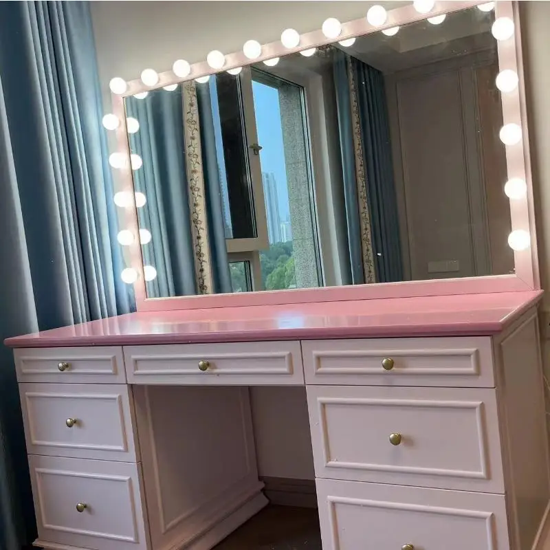 

Large mirror Large capacity dresser with lamp Xiaohongshu premium makeup table Light luxury American Korean