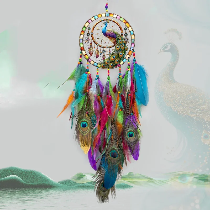 Peacock Colorful Feathers Dream Catcher 3D Acrylic Wind Chimes Large Wall Hangings Handmade Ornaments Home Decorations For Gifts