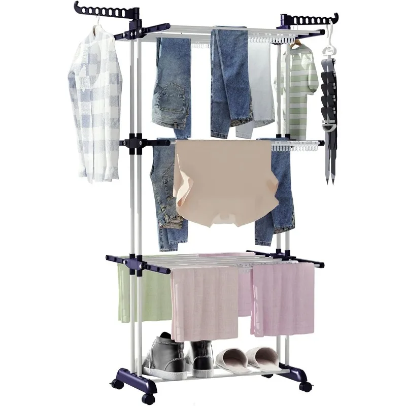 

Clothes Drying Rack,Folding Clothes Rail Storage Rack, 4 Tier Clothes Horses Rack Stainless Steel Laundry Garment Dryer Stand