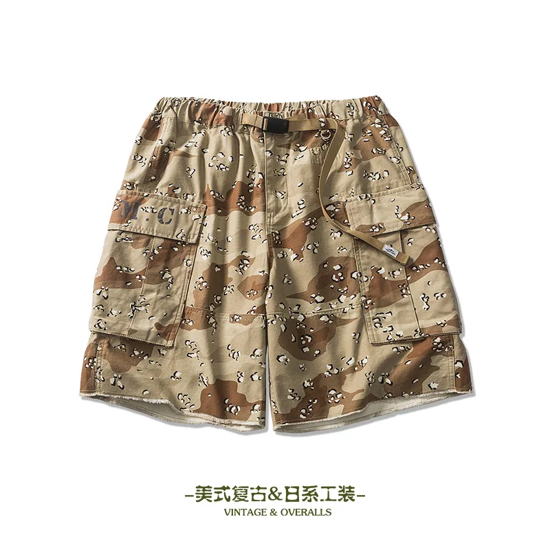 desert camouflage patten Uniform workwear shorts for men summer outdoor multi pockets drawstring loose straight half pants DCU