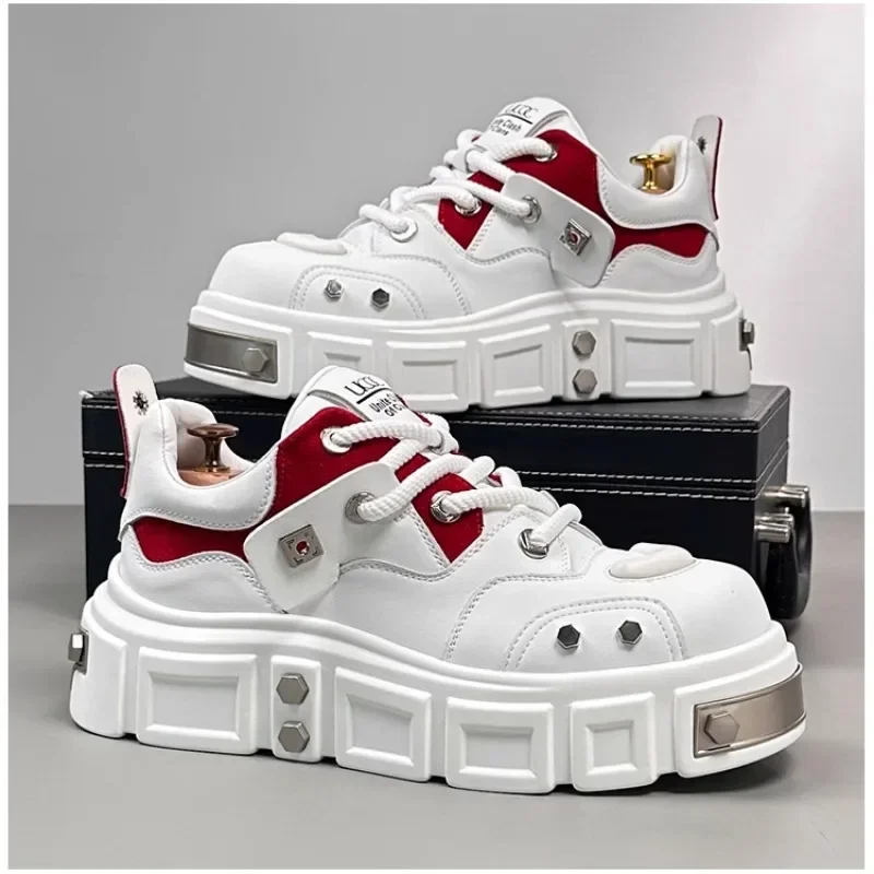 

Thick-soled Casual Shoes for Men Punk Rivet Design Height-increasing Sport Shoes Breathable Non-slip Men Fashion Chunky Sneakers