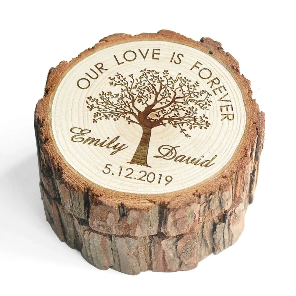 Custom Wood Wedding Ring Box Proposal Personalized Ring Holder Country Rustic Rings Bearer Pillow Valentines Engagement Gifts