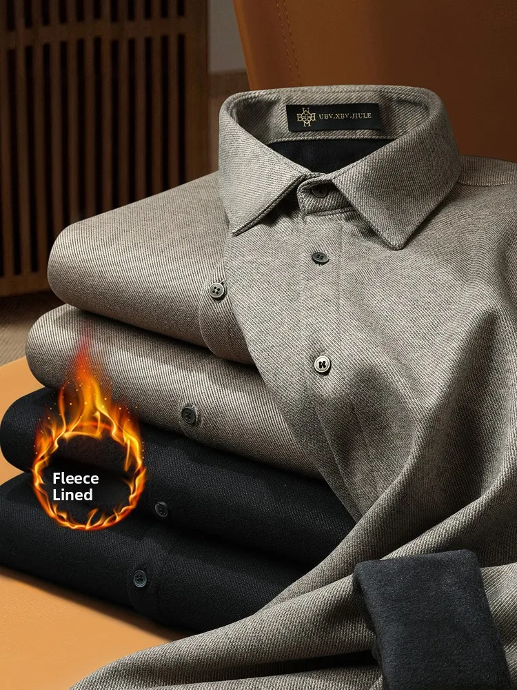 

Fleece Lined Woolen Men's Long Sleeve Shirt Thick Warm Casual Style Fashionable Urban Youth Polyester Blend Winter ...