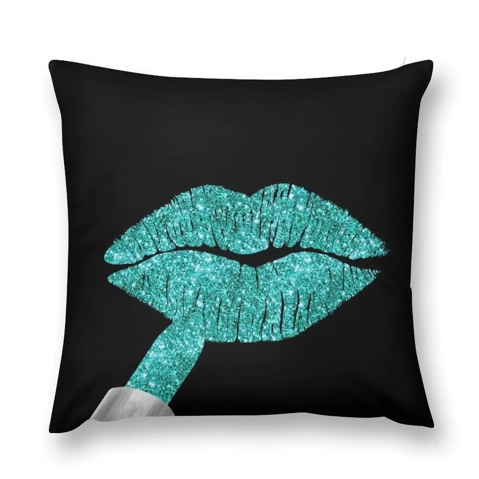 Aqua Kiss, lippenstift op pouty lippen, modekunst Sierkussen Kersthoezen voor kussens Geruit bankkussen