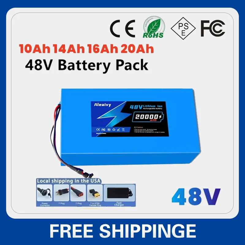

Aleaivy 48V 20Ah Electric Bike Lithium Battery Pack 16Ah 10Ah Li ion Ebike Battery for Bicycle Scooter Motorcycle with Charger