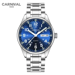 Carnival Brand Fashion Military Watch Man Luxury Waterproof Luminous Calendar Business Quartz Wristwatch 2023 Relogio Masculino