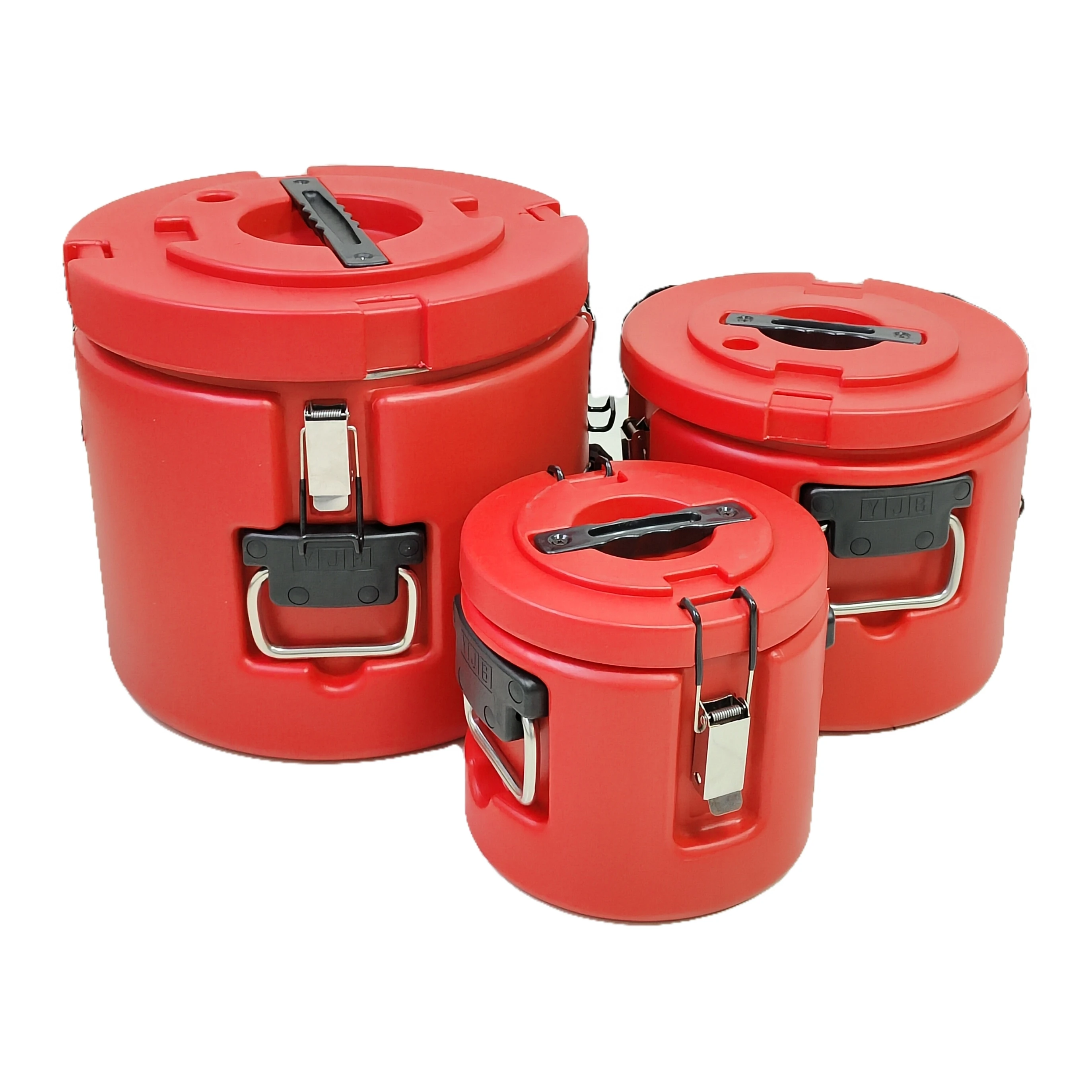 Venda de fábrica conjunto de 3 peças de vermelho 15-30-60 l metal redondo refrigerador caixa elegante balde de gelo refrigeradores para acampamento armazenamento de água quente