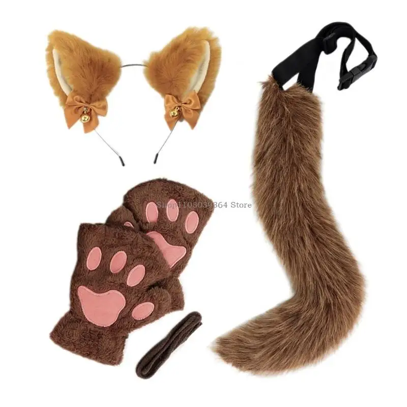3 -stcs Halloween Cats kostuumaccessoires katten aankleden kostuumhoofdband, staart, handschoenen voor meisjescosplay Halloween