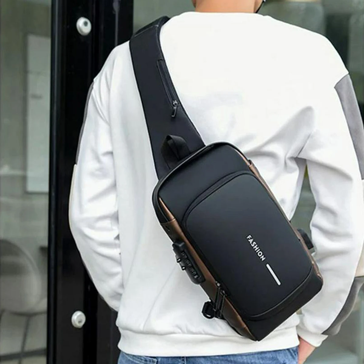 حقيبة صدر مضادة للسرقة للجنسين، شحن USB مقاومة للماء، أكسفورد متعددة الجيوب، حقيبة كتف بحزام قابل للتعديل للتنقل في صالة الألعاب الرياضية والسفر