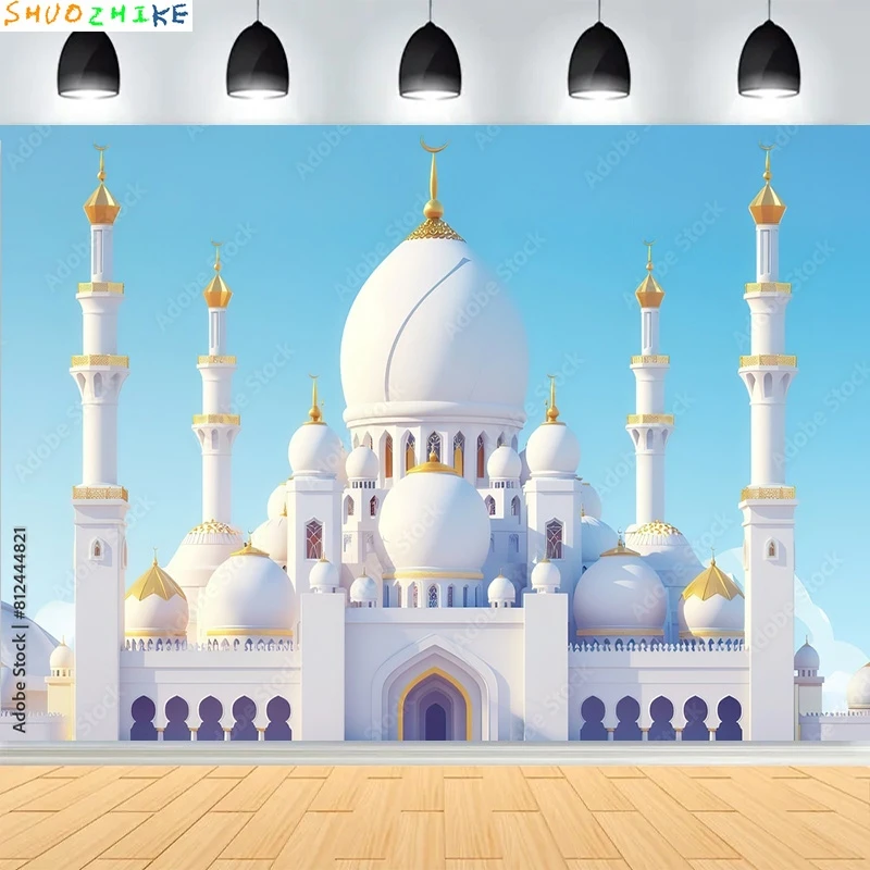 رمضان عيد كريم مبارك السنة الإسلامية الجديدة القمر الفوانيس خلفية قصر عربي الشموع مسجد خلفيات للتصوير الفوتوغرافي EI-03 #2