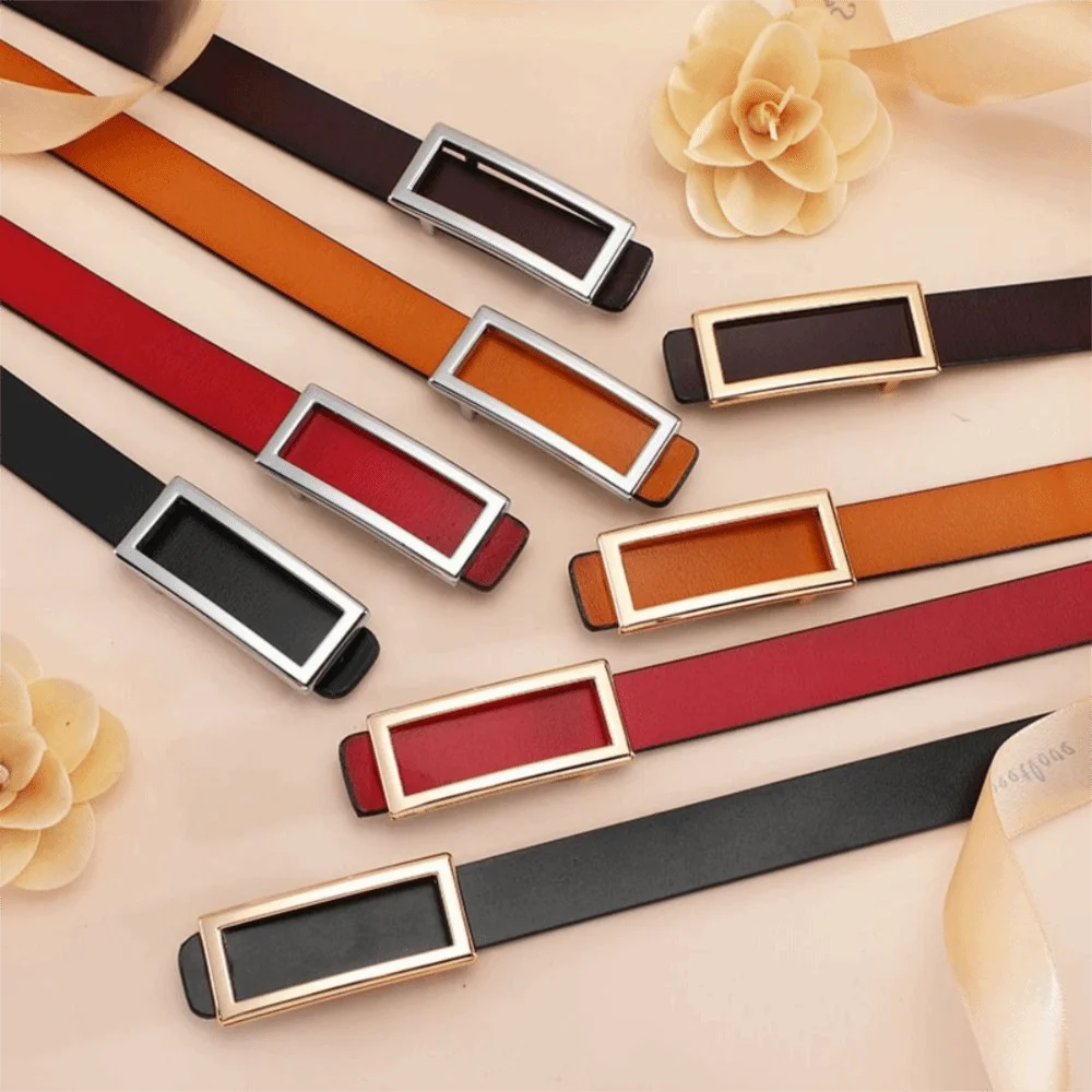 حزام الخصر، أحزمة جلدية أصلية، مشبك مستطيل، حزام فستان قابل للتعديل، حزام ضيق مزخرف أنيق للطلاب #2