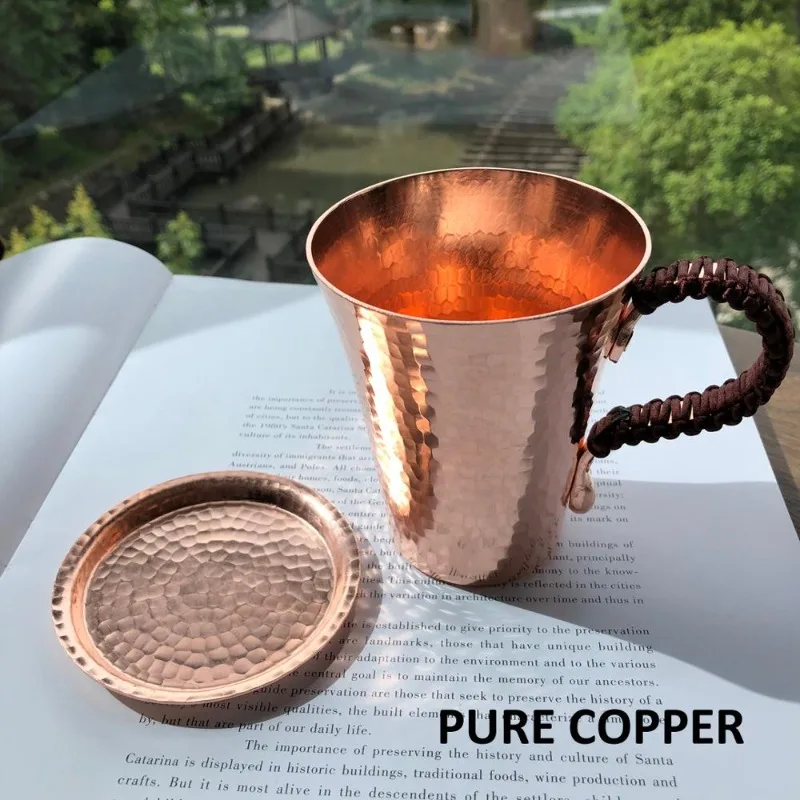 Handmade  pure copper water tea wine beer coffee cup with copper dishes Anti-scalding handle  Moscow Mule Wine  Cup Drinkware