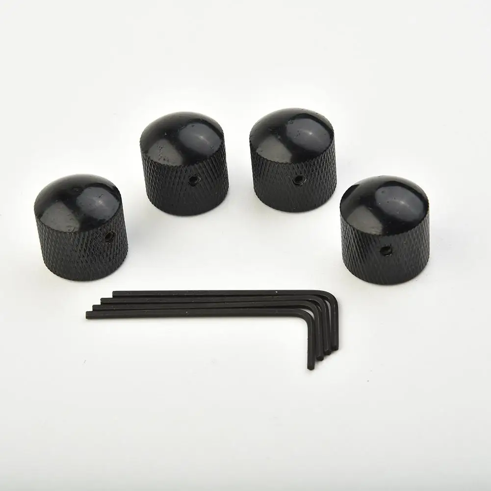 4pcs Chrome Black Gold Knob For Bass/Electric Guitar Domed Knurled Volume Tone Knob Metal Volume Pegs For 6mm Splined