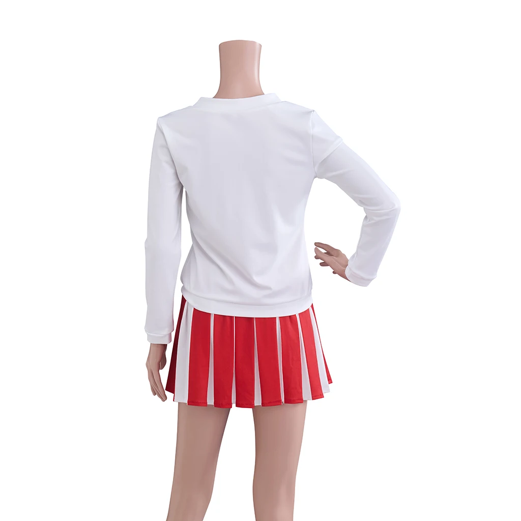 Betty Nerd Cheerleader Uniform Women Movie Character Cosplay Costume V-Neck Letter A Long Sleeve Top Red Pleated Skirt Outfits - view 5