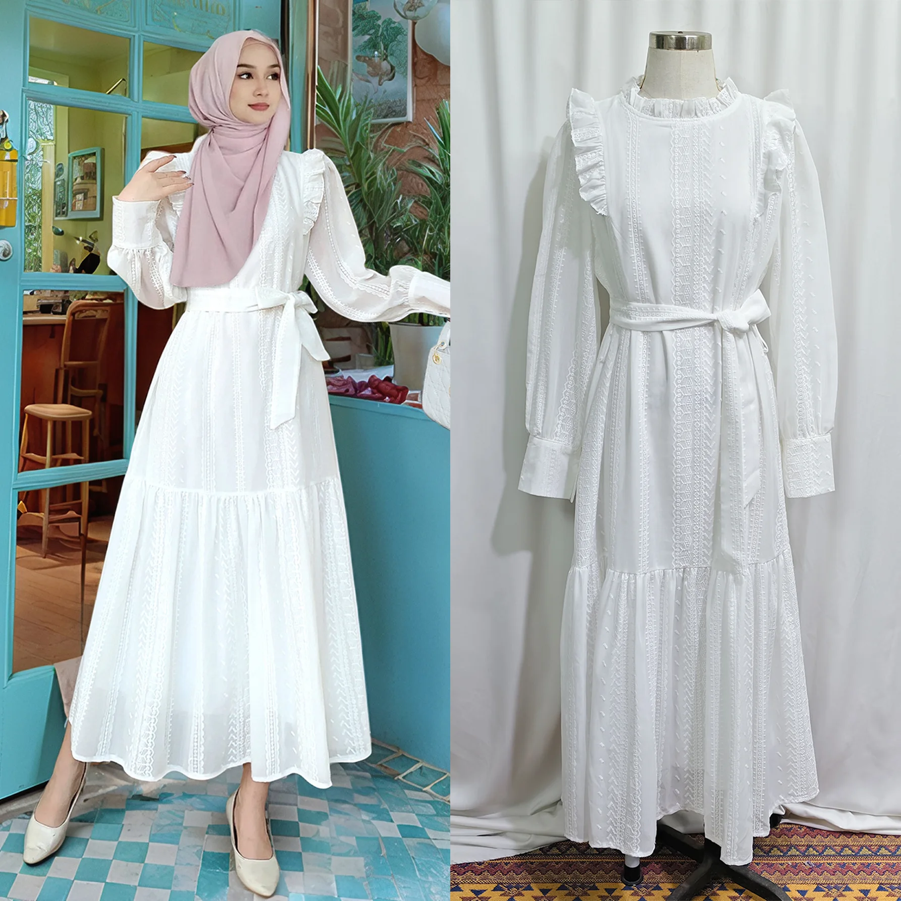 

Ramadan Dubai Abaya Ruffle Maxi Dress Women Muslim Party Gown Eid Djellaba Turkey Kaftan Islam Jalabiya Caftan Femme Robe Abayas