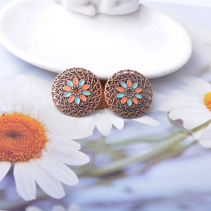 10 Stück/Set Zinklegierung Runde Anhänger Boho Öltropfen-Blumen-Anhänger DIY Damen-Schmuckzubehör – Detail 8