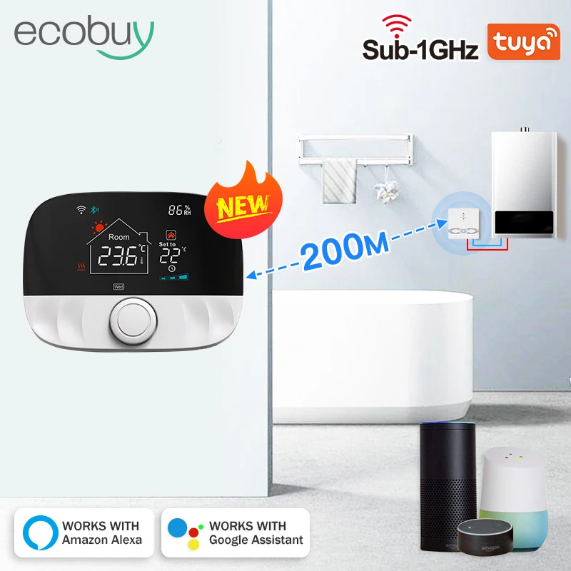 Tuya-Thermostat de chauffage WiFi Smart Home, sans fil, bomicrophone à gaz, régulateur de température Smart Life, Alexa, Google