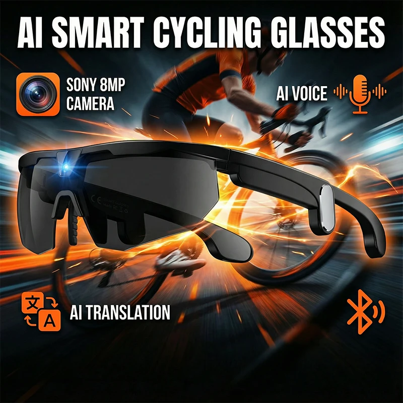 

Smart Glasses With Camera Sunglasses AI Sports Windproof Goggle Translator Bluetooth Call Video Outdoor Music Eyewear Shades