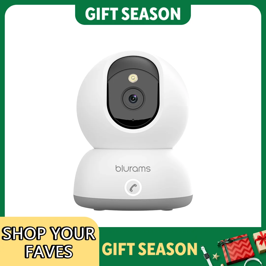 Blurams 2K Indoor Camera for Home Security, 360° Pet Dog Camera with Phone App, 2-Way Talk, One-Touch Call, Night Vision, 2.4GHz