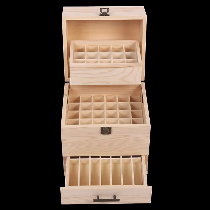 59 Grid Level 3 Space Savings Wooden Storage Boxes Case Multi-Tray Organizer Large Organizers Essential Oil Storage Case Box