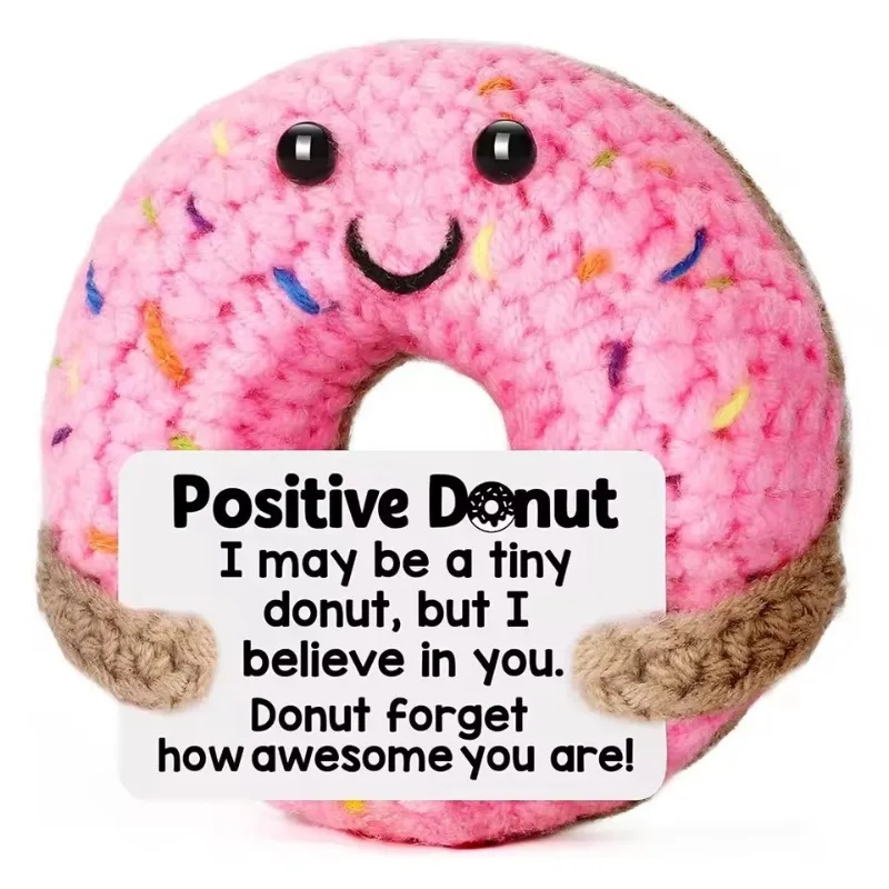Handmade Crochet Donut with Emotional Encouragement: Fun Positive Energy Gift – Unisex for Friends,Students,Birthdays,Graduation