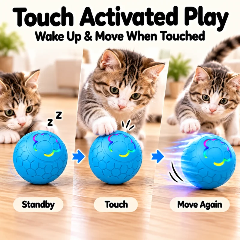 Interactive Smart Pet Toy Ball Motion Activated Hunting Toy Automatic Rolling Color Changing Self Entertainment Cat Small Dog