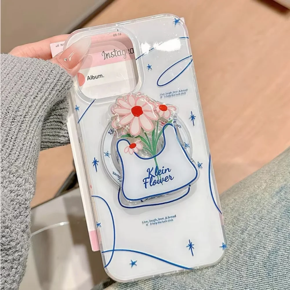 High Quality Acrylic Magnetic Holder Popular INS Waterproof Cartoon Cute Flower For IPhone Google Universal Phone Grip Stands
