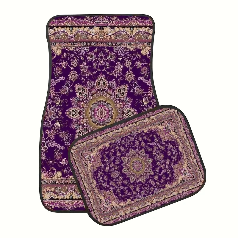 4pcs Universal Car Floor Mats | Purple-Based Retro Pattern, Romantic Palace Style Digital Print, Fashionable And Versatile, Rubb