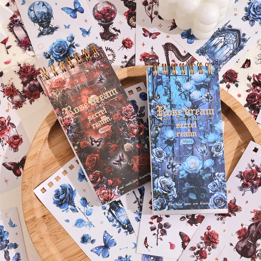 

2 упаковки, винтажные наклейки для скрапбукинга с розой и бабочкой, декоративные эстетические наклейки PET & Washi, книга на катушке для журнала-планировщика