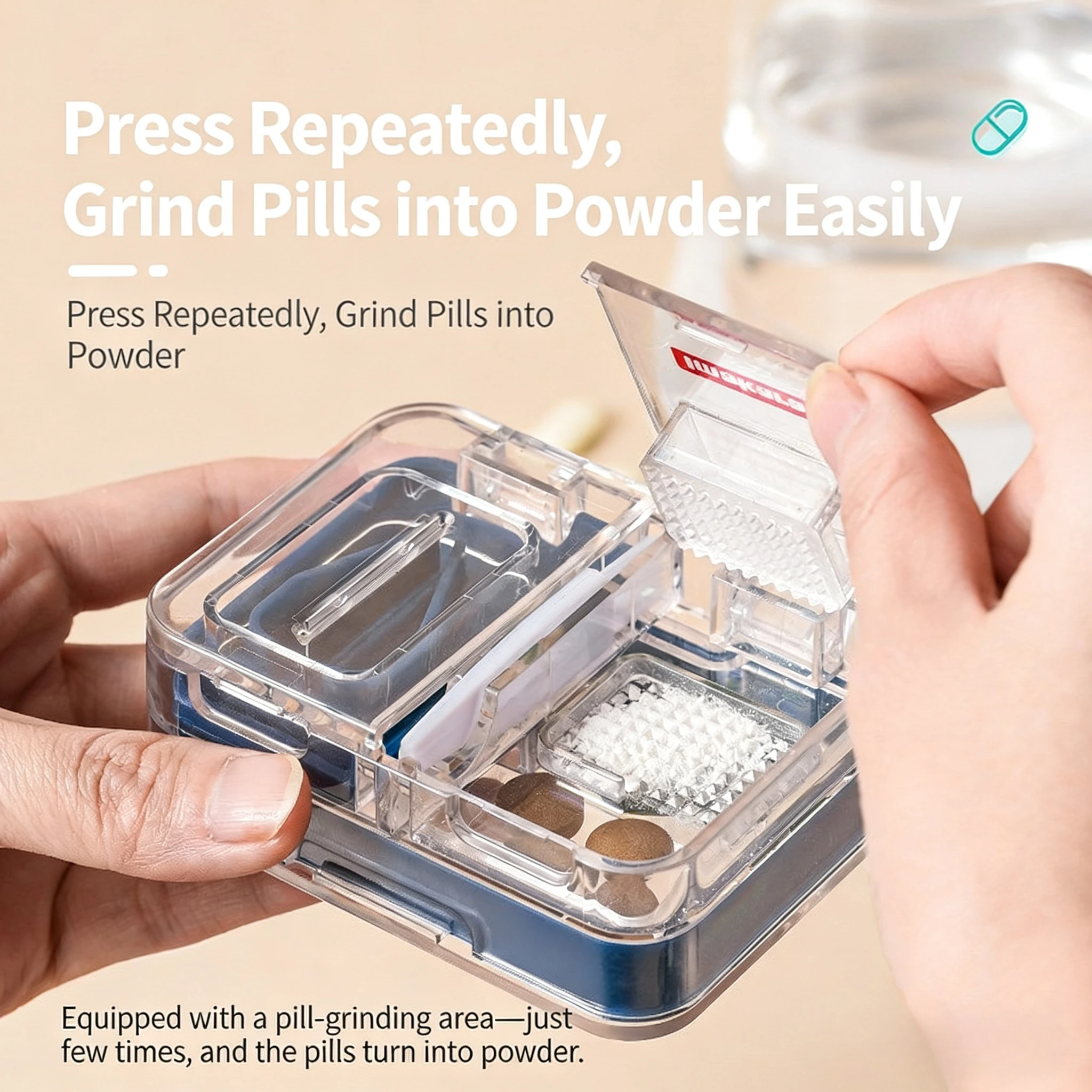 

Medicine Cutting Grinder Medicine Box Square Portable Sealing Tablets Cutting Packing Box Dispenser Storage Moisture-proof