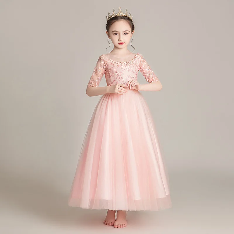 

Girls' Mid Sleeve Princess Dress Flower Girl Wedding Dress Children's Host Evening Dress Girls' Fashion Show Performance Dress