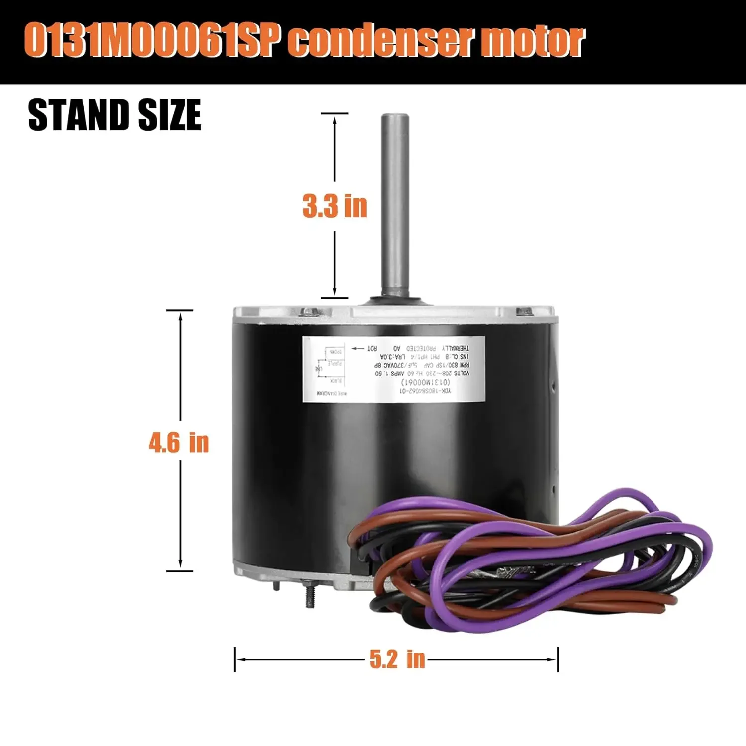 Motor para ar condicionado central, substituição direta para unidade de corrente alternada, motor do ventilador do condensador, 1/4 hp, 208-230 volts, 15 ampèrs, 830 rpm