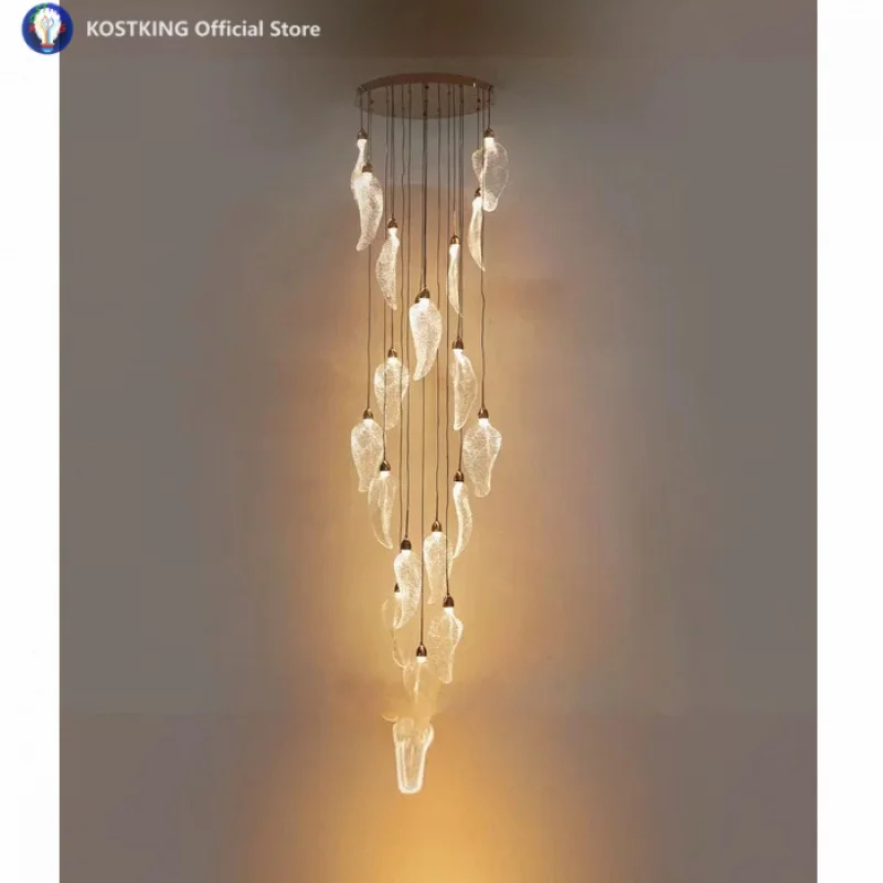 Decorative Modern Acrylic Leaf LED Chandelier For Staircase Living Room Bedroom Home Interior Lighting Hanging Lamp