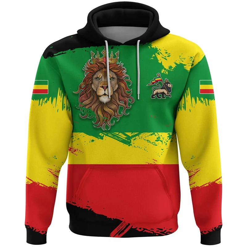 Hoodie motif bendera antik Ethiopia Hoodie modis kasual lengan panjang nasional lambang 3D dicetak Hoodie luar ruangan ukuran besar