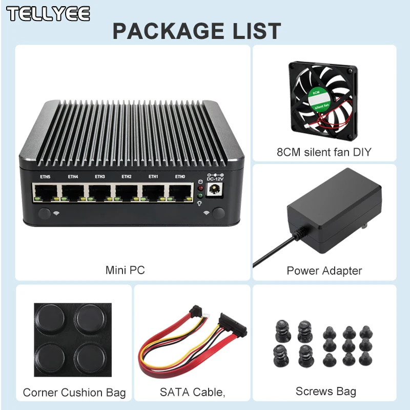 Nuovo router morbido Intel 6305 6 LAN I226-V 2.5G senza ventola Mini PC DDR4 2 * NVMe HD DP firewall OPNsense Mini PC