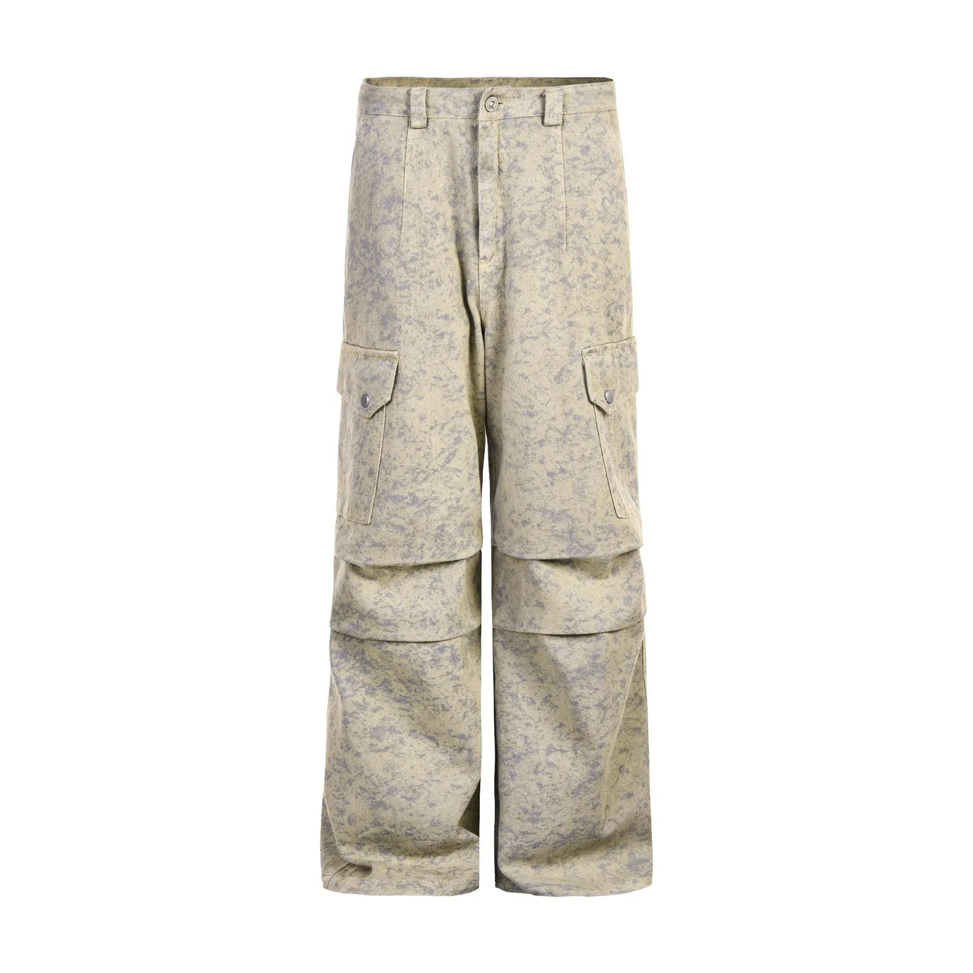 MADE EXTREME Vintage Marble Dark Pattern Pocket Straight Wide Leg Tooling Cargo Paratrooper Pants