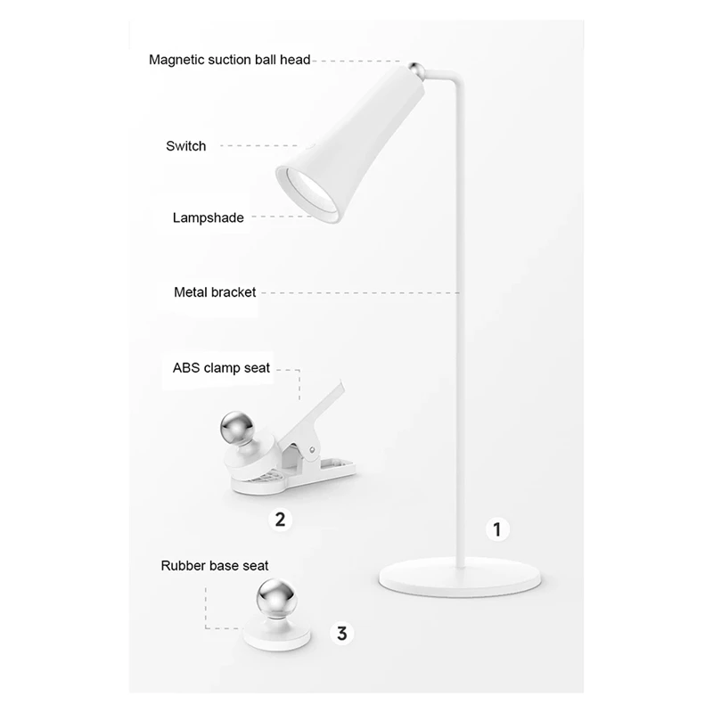 Reading and Studying Eye Protection Night Light Rechargeable Touch Desk Lamp 3 Modes Adjustable Soft Light Bedroom Lamp-ABHG