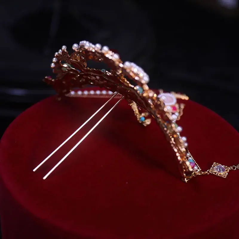 Women's Gold plated Flowers Chain Tassel Hair Stick Headwear