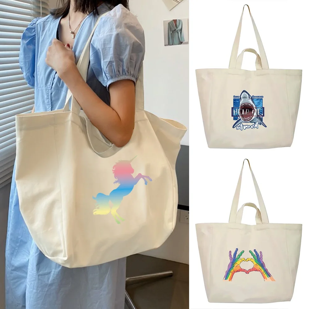 

Student Shoulder Bag Color Printing Shopping Bags Large Capacity Minimalist Aesthetic Tote Bag Casual Versatile Storage Bag
