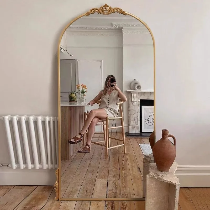 French Retro Full-body Home Floor-to-ceiling Mirror European Medium and Ancient Style Cloakroom Fitting