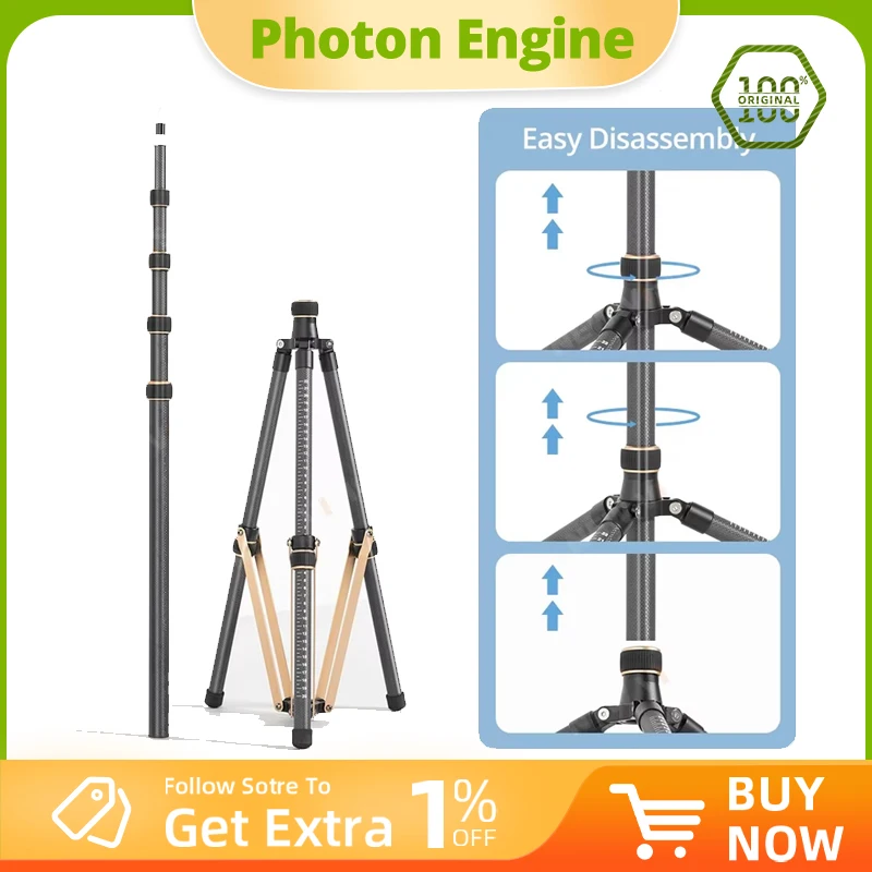 QZSD LS-255/285 Supporto per luce pieghevole inversa Fotografia all'aperto Treppiede portatile Supporto per luce in fibra di carbonio da 2,2 m in lega di alluminio