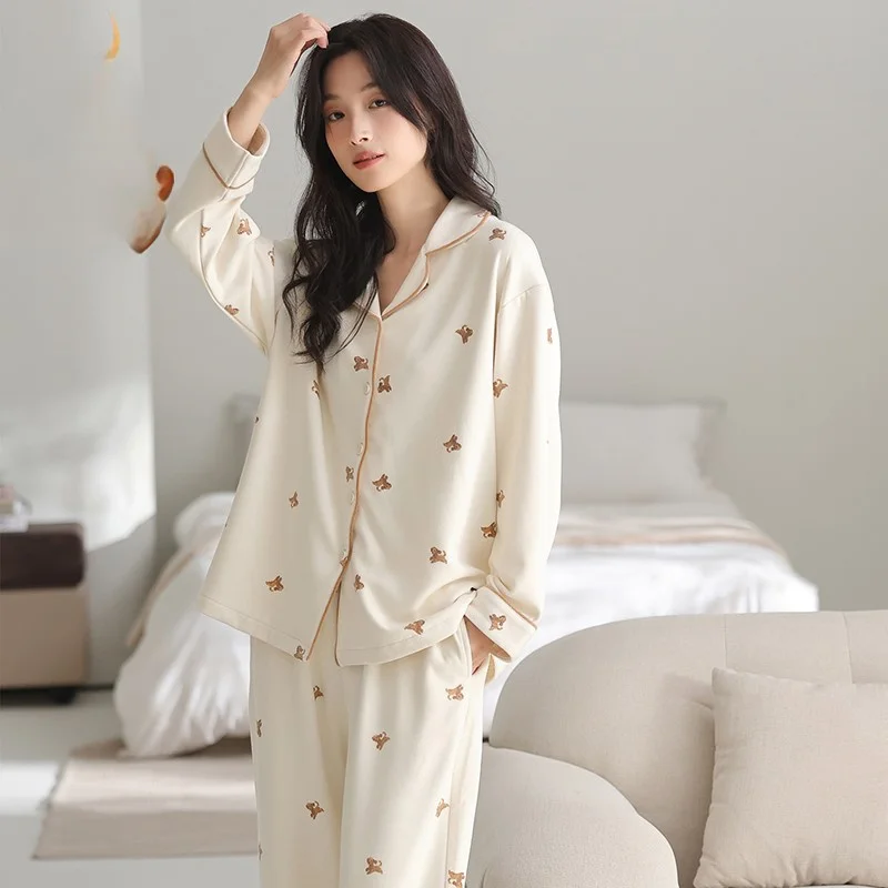 

Pajama Sets Tight Women Teenage Girl Sleepwear Animal Print Short Sleeve Crew Neck Shorts Summer Cotton Youth Fun Modern Playful