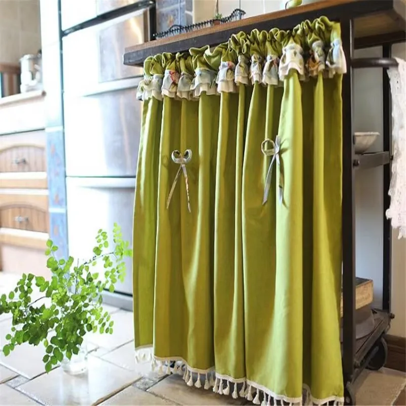 Classical Light Green Quality Pastoral Shades Grid Curtain Lace Coffee Tea Blinds Kitchen Home Window Drapes Short Small Curtain