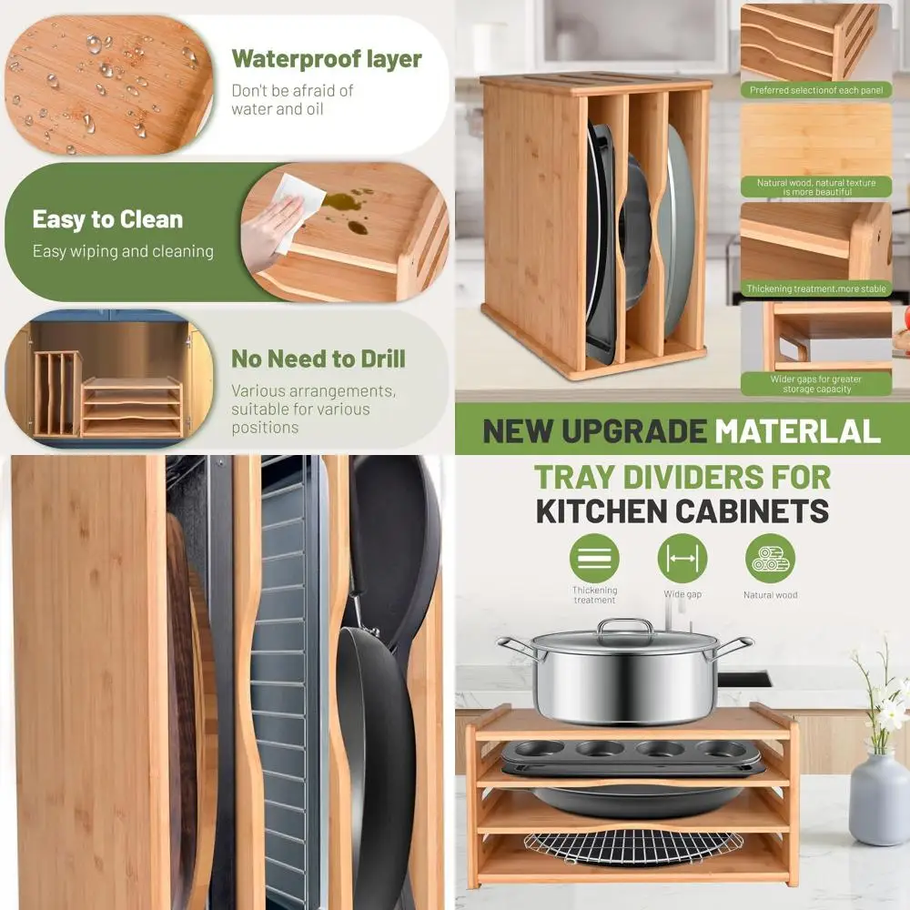 

4-Tier Bamboo Organizer: Store Heavy Pans, Cookie Sheets, Cutting Boards & Kitchen Papers in Cabinet
