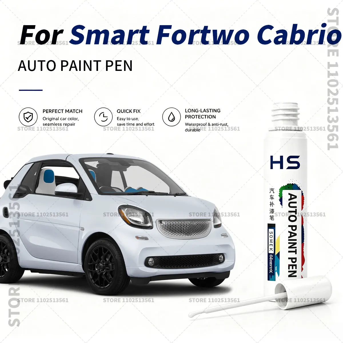 For 2000-2024 Smart Fortwo Cabrio Touch Up Paint Pen Quick Repair Car Scratch Chip Paint Brush Hazel Brown Orange White Silver
