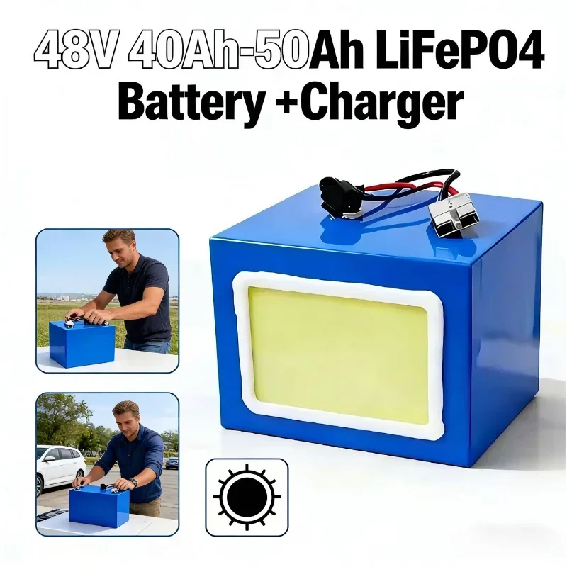 

Аккумулятор LiFePO4 48В 50Ач, мощный литий-железо-фосфатный аккумуляторный блок 2000-3500Вт с Bluetooth BMS 100А и зарядным устройством 58.4В 5А